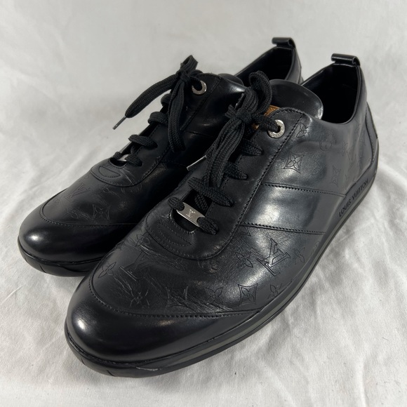 LOUIS VUITTON Monogram Black Leather Mens Logo sneakers Marked as 10.5 11.5US - Picture 4 of 15
